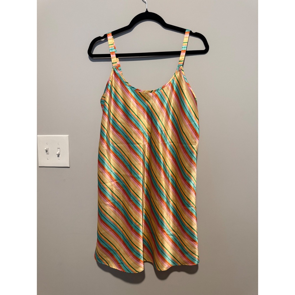 Vintage Inner Most Satin Striped Chemise Nightgown Medium Multi-Color Slip Dress